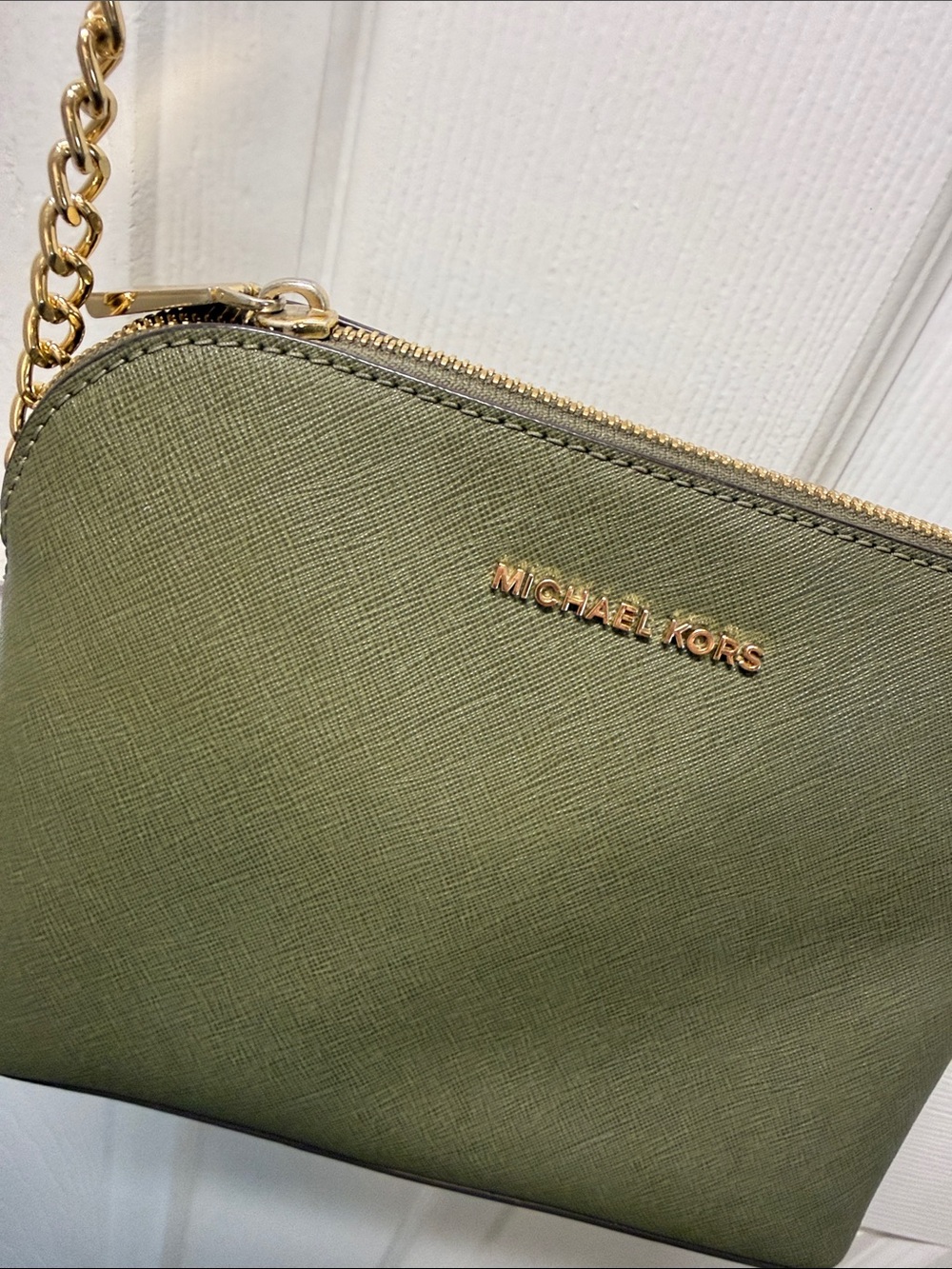 Michael Kors Olive Green Crossbody with Gold Chain Accent